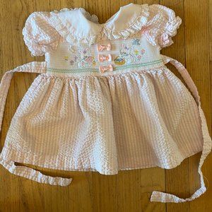 Baby Togs Pink and White Stripe Dress with Bunnies and Bows - 18 months.  Vintag